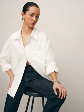 Reformation White Boyfriend Cotton Button-Down Shirt